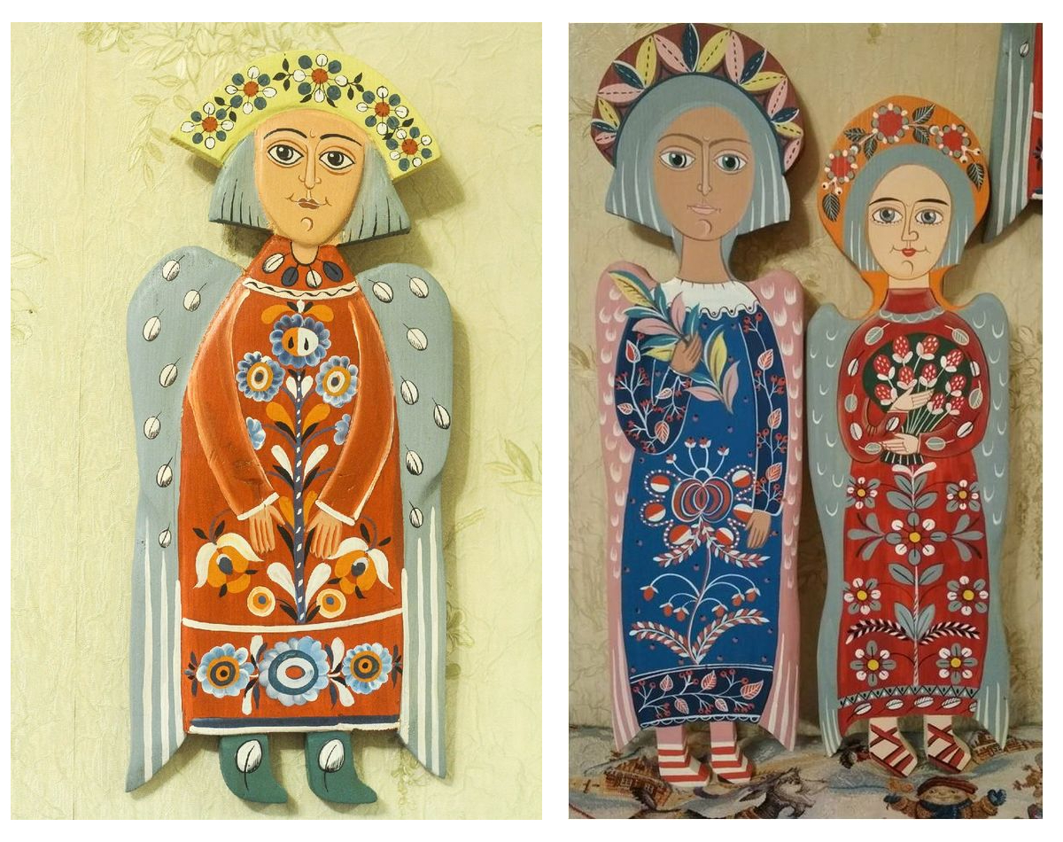 Творческие работы Веры Добрынинской с использованием элементов леденгских росписей. Фото авторов проекта